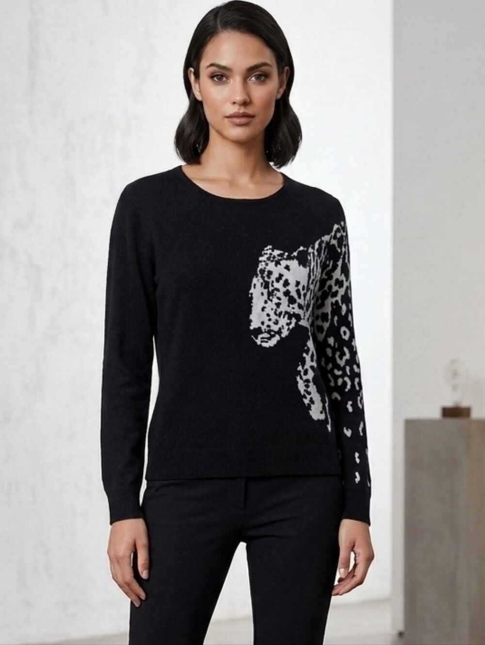 Catherine Malandrino Black and White Animal Print Sweatshirt
